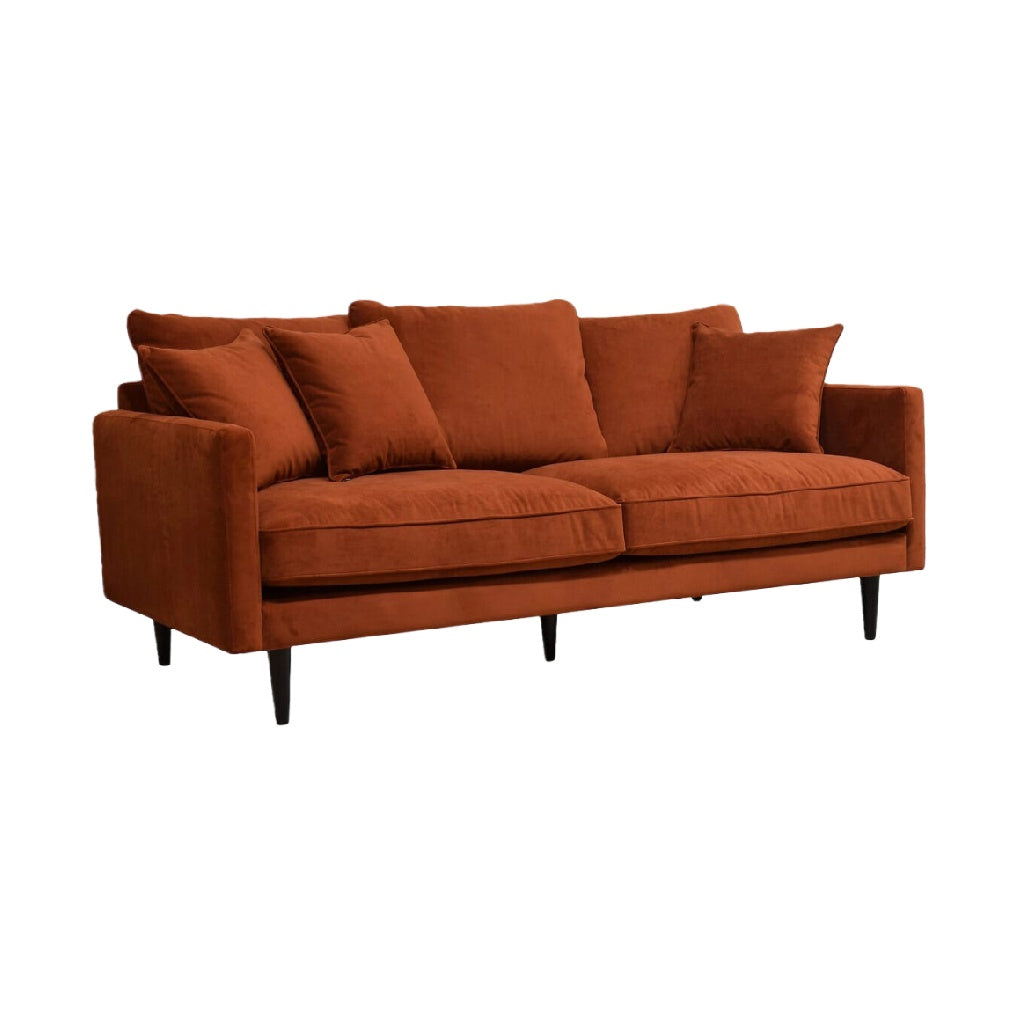 Sofá de 3 plazas tapizado en terciopelo, color óxido