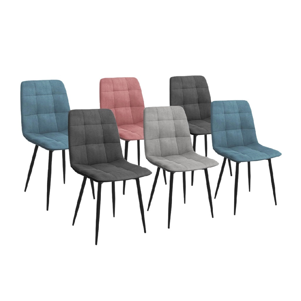 Silla de comedor tapizada en tela con patas metalicas