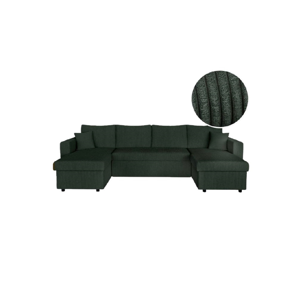 Sofá modular en U de 3 plazas con tapizado de pana, color verde oscuro