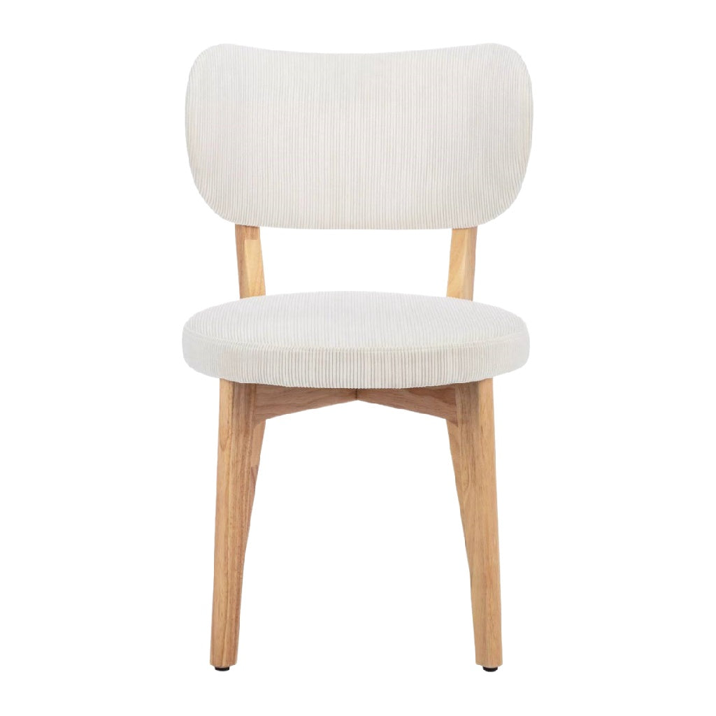 Silla de comedor tapizada color crema con patas de madera natural