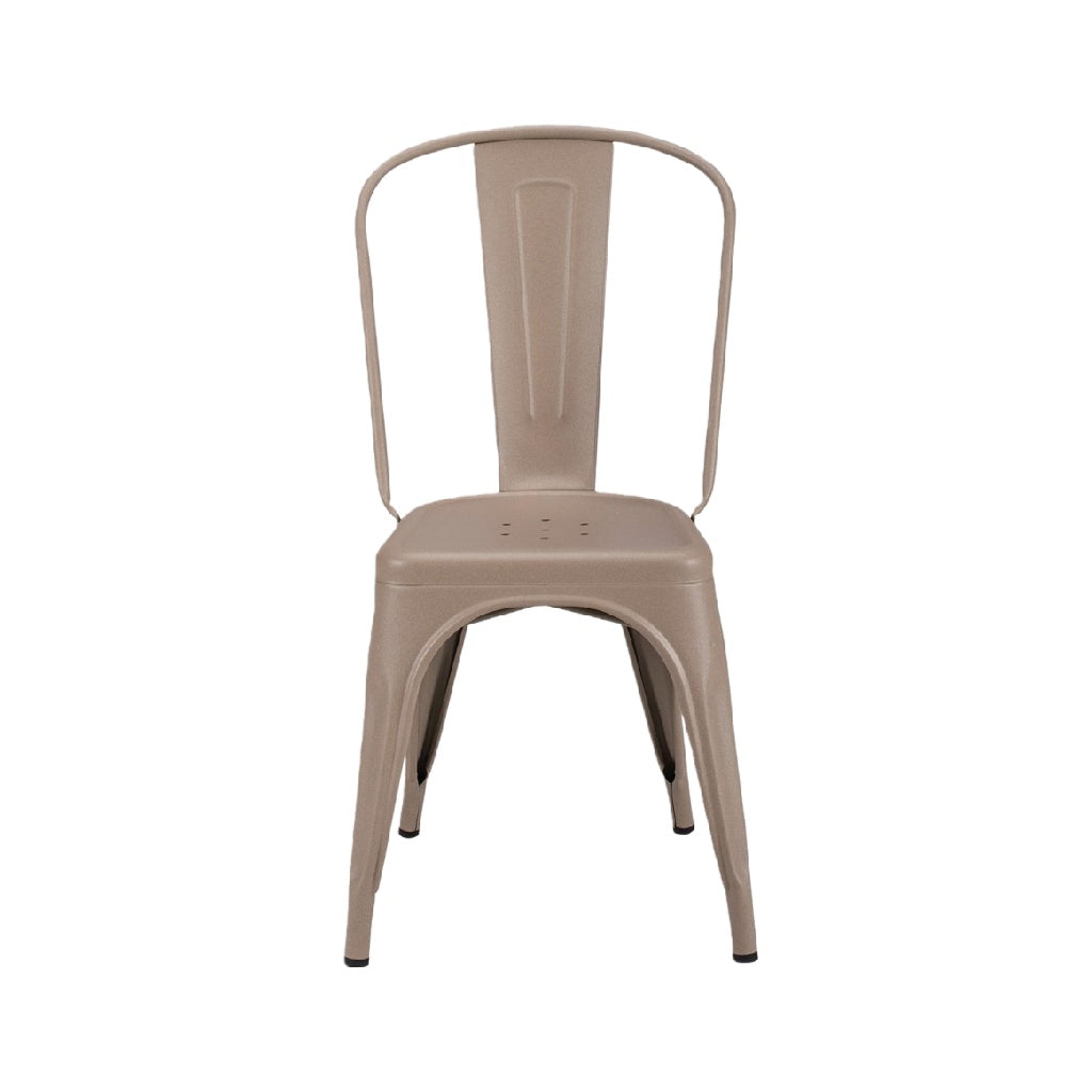 Silla de comedor metalizada industrial color beige con respaldo