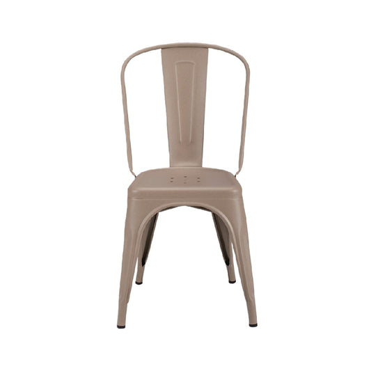 Silla de comedor metalizada industrial color beige con respaldo