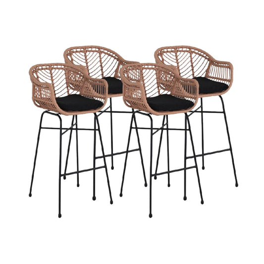 Juego de 4 Taburetes de Bar de Ratán Sintético con Cojín Negro y Estructura Metálica
